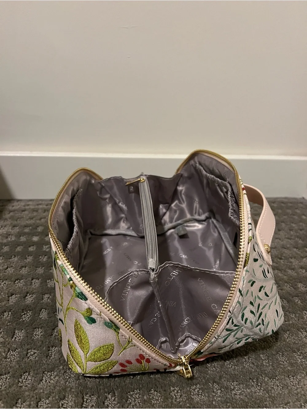 Vince Camuto Pink Floral Top-Handle Cosmetic Pouch